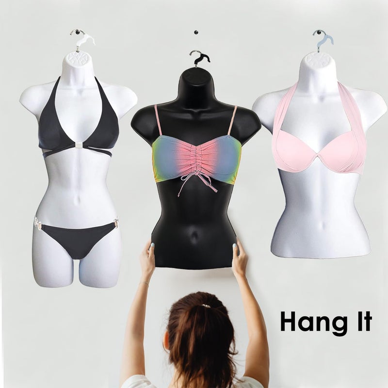 DisplayTown Female Mannequin Hip Long Torso Hollow Back Body Stackable Dress Form with Hanging Hook for Tshirt Display, Countertop, Craft Show, Photos and Design, S-M Clothing Size (White, Set of 1) - Image 3